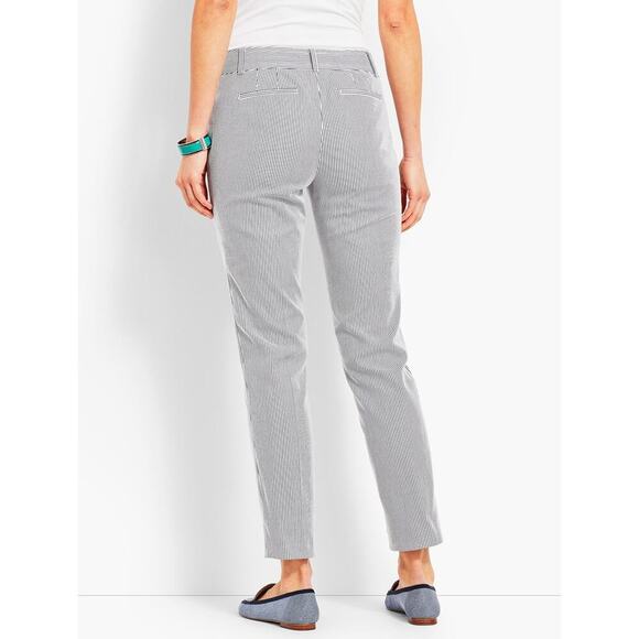 Talbots Hampshire Ankle Pants Seersucker Blue Pinstripe Size 10 NWT - Picture 2 of 8